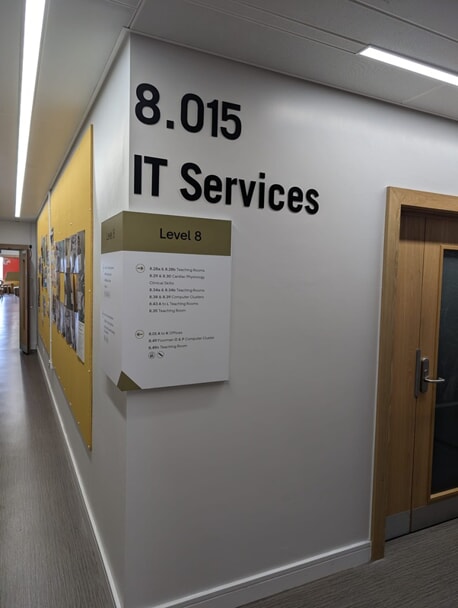An image of the interior IT Services wayfinding signage.